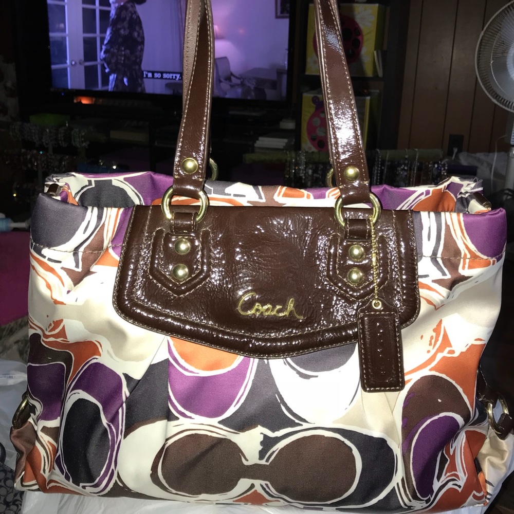 Coach Ashley Multi Color Scarf Print Purse
